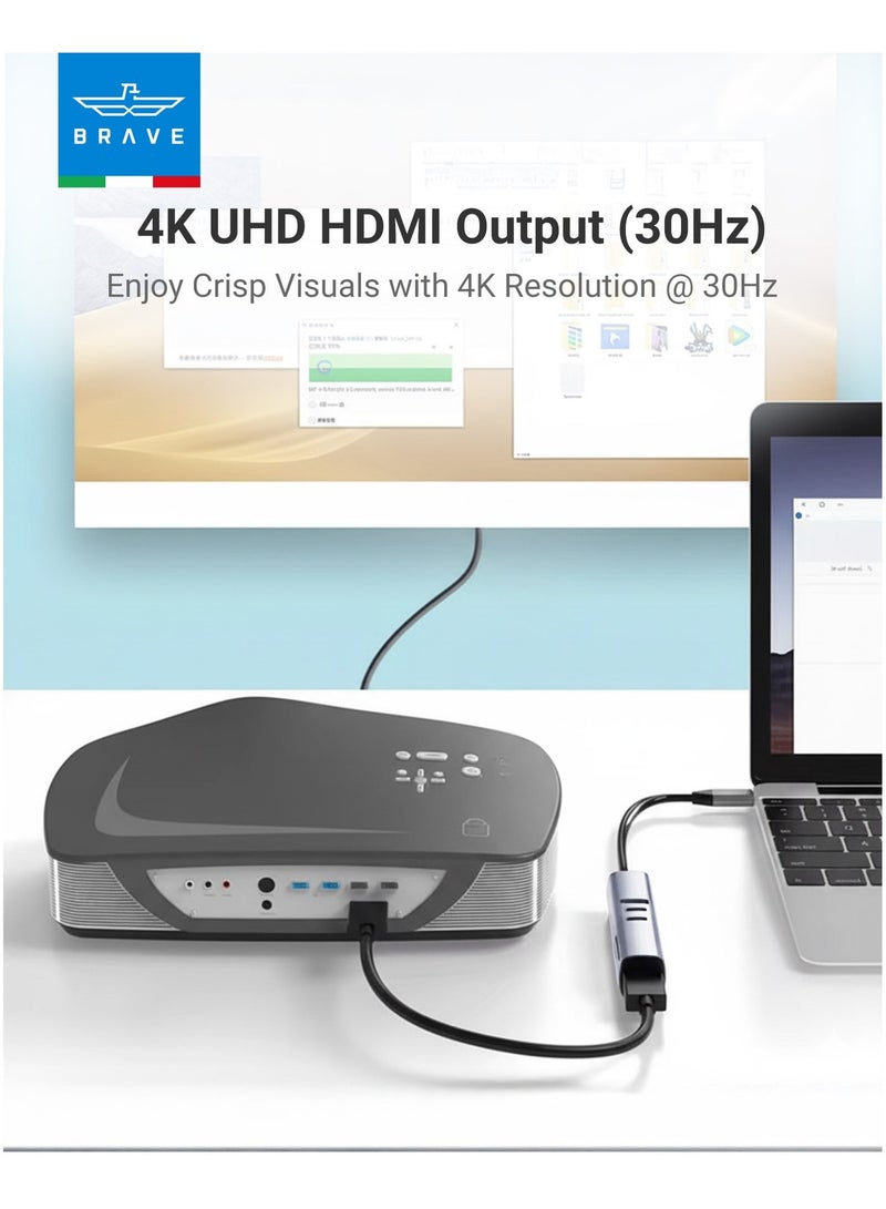 بريف محور USB C متعدد المنافذ ٧ في ١ – HDMI بدقة ٤K، شحن سريع PD بقوة ١٠٠ واط، USB 3.0، منفذي USB-C، قارئ بطاقات SD وMicroSD – محطة إرساء من الألمنيوم Type-C لماك بوك برو/آير، آيباد برو، ديل، إتش بي، لينوفو، سيرفيس وجميع أجهزة اللابتوب المزودة بـ USB-C - Image 3